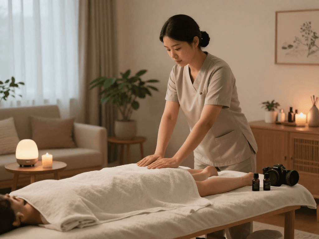 Experience premium 시흥출장마사지 in a cozy home setting with relaxing ambiance and a professional therapist.