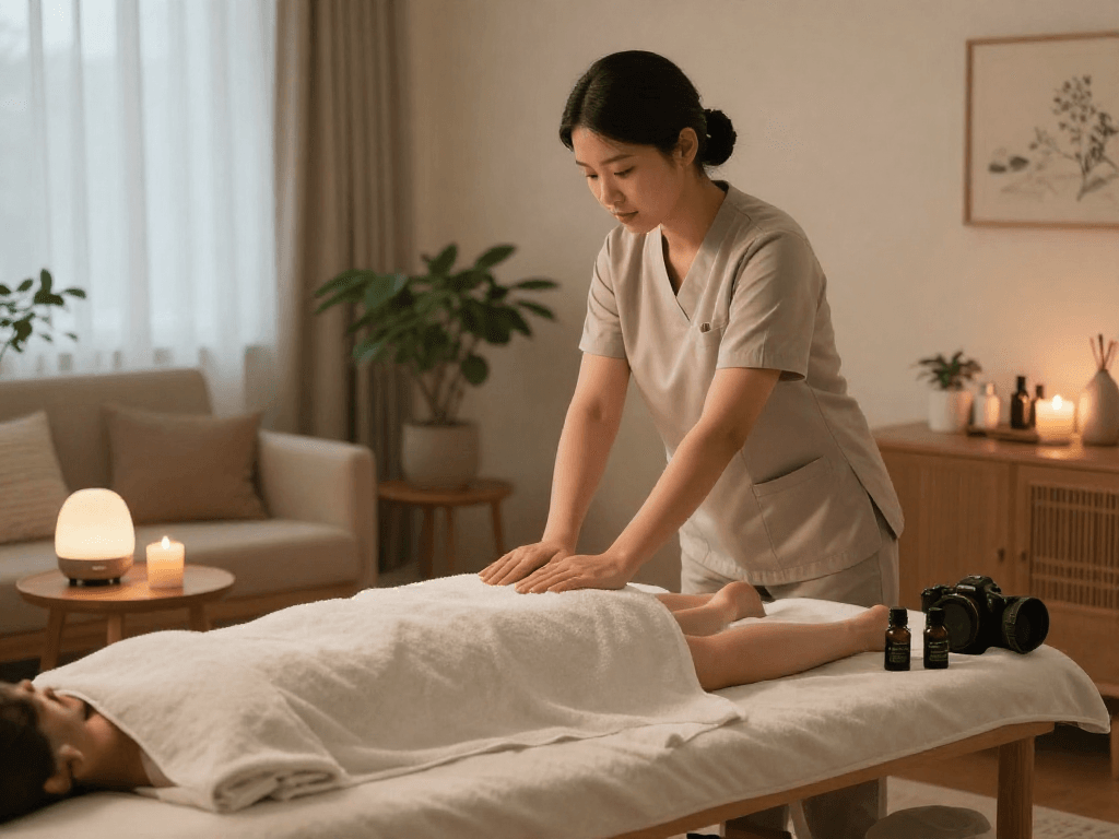 Experience premium 시흥출장마사지 in a cozy home setting with relaxing ambiance and a professional therapist.