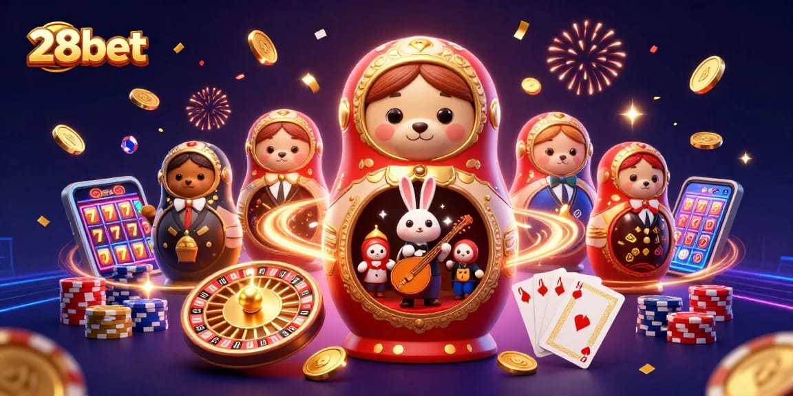 Engage with 28bet's thrilling casino atmosphere featuring vibrant 3D characters and dynamic elements.