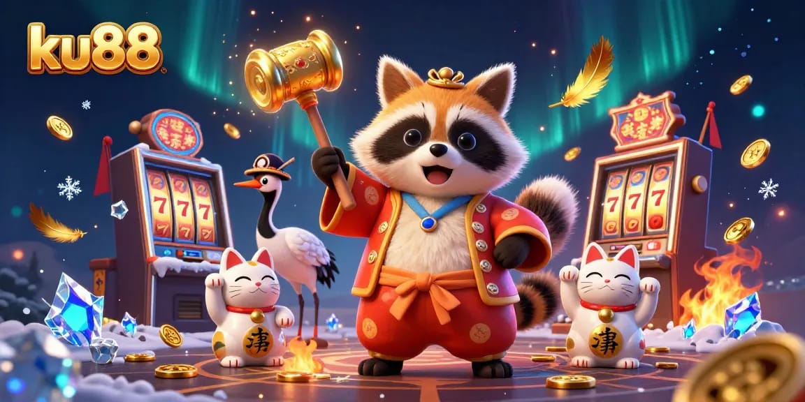 Engage with the fun at ku88 as vibrant cartoon characters celebrate winning in a colorful casino.