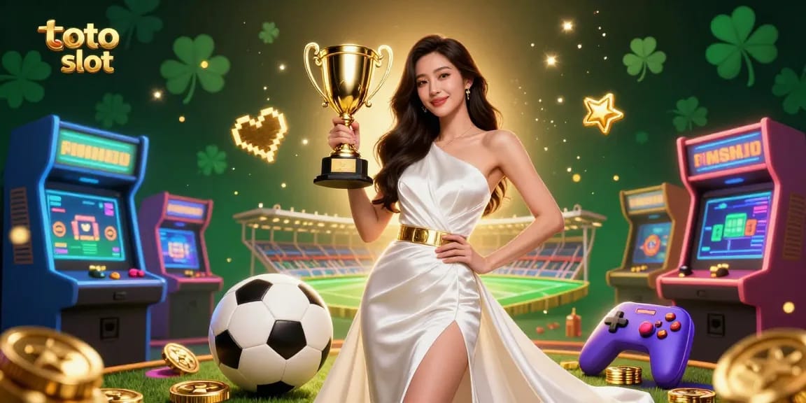 Play and win with exciting toto slot games in a dynamic casino illustration featuring a victorious player.