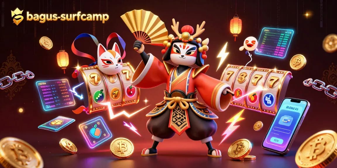 Engage with the vibrant gaming world of bagus-surfcamp through interactive slot reels and energetic characters.