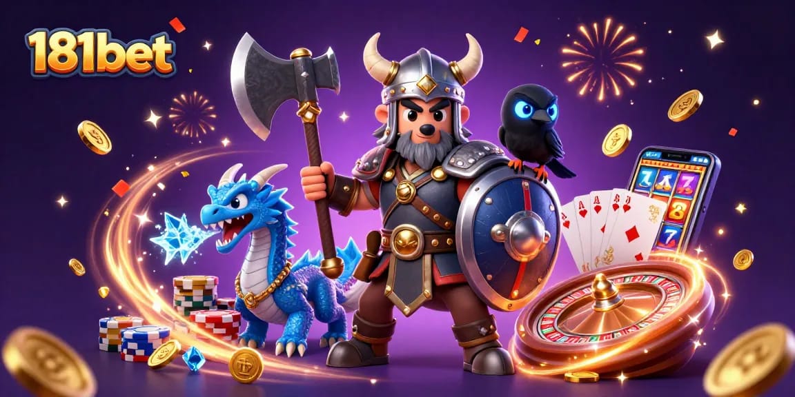 Win big with 181bet’s thrilling gaming scene filled with vibrant characters and casino elements.