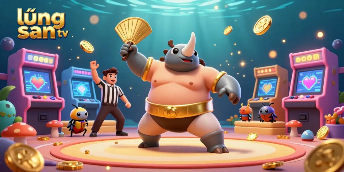Experience the thrilling world of lương sơn tv, where a sumo beetle champion takes center stage amidst golden coins and vibrant gaming elements.