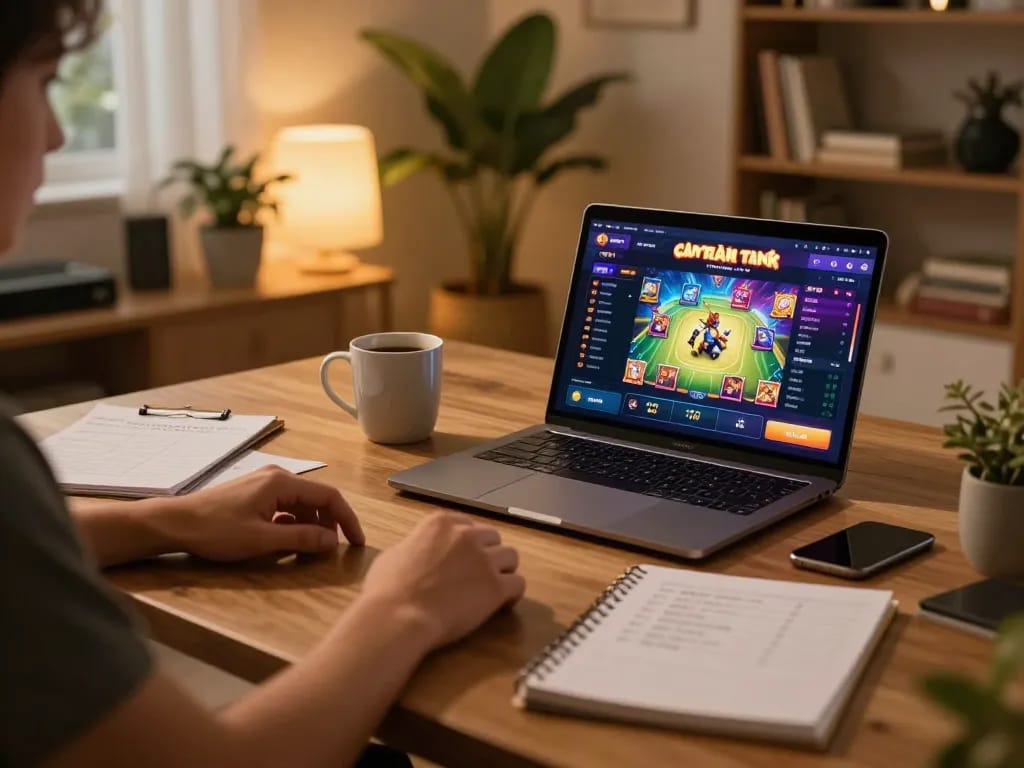 Engaging in the top game bài đổi thưởng with focused gameplay and strategic notes at home.