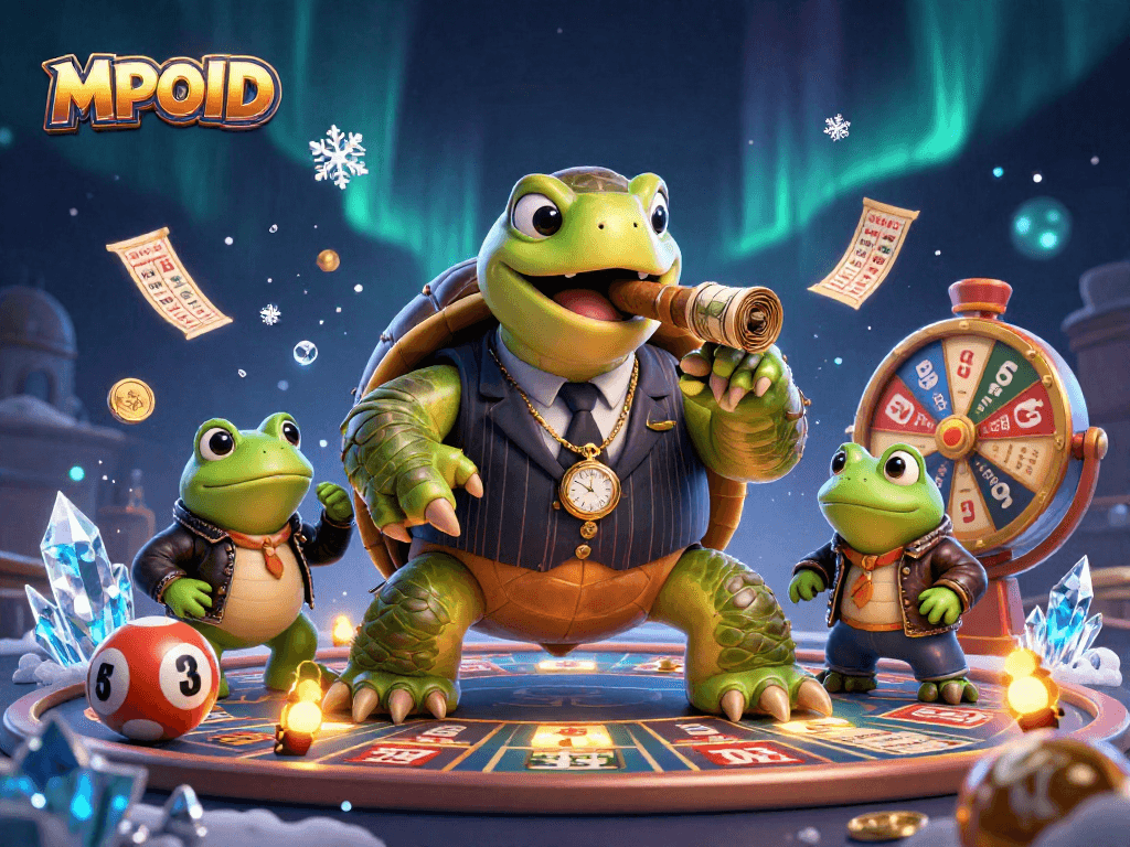 MPOID invites you to play thrilling lottery games with dynamic characters in a vivid casino scene.
