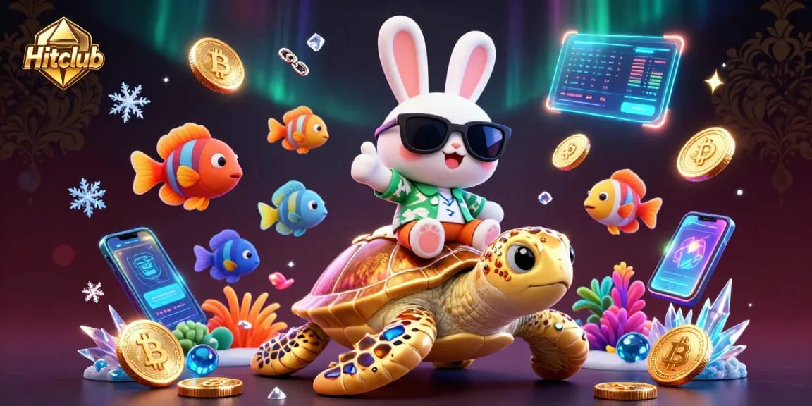 Hitclub showcases thrilling gaming with a lucky rabbit and a golden turtle in vibrant underwater action.