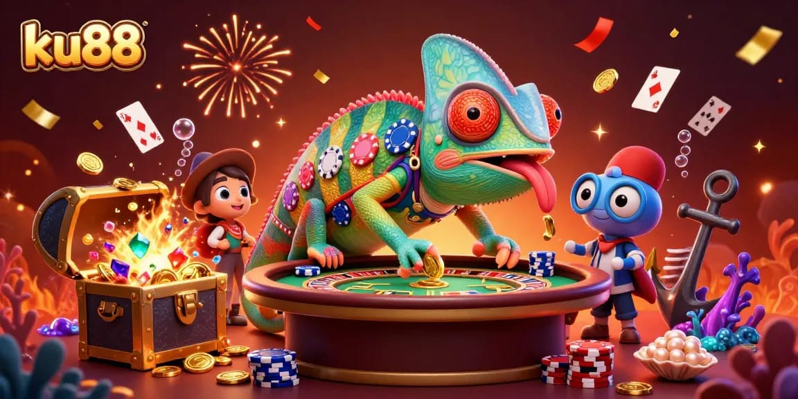 ku88 casino owner chameleon watches thrilling games, collecting golden coins dynamically