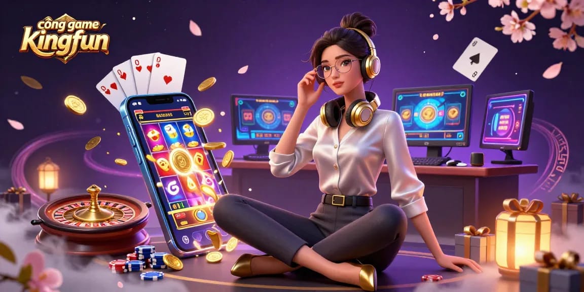 Engage in thrilling gaming at cổng game kingfun with vibrant scenes of slots and casino action.