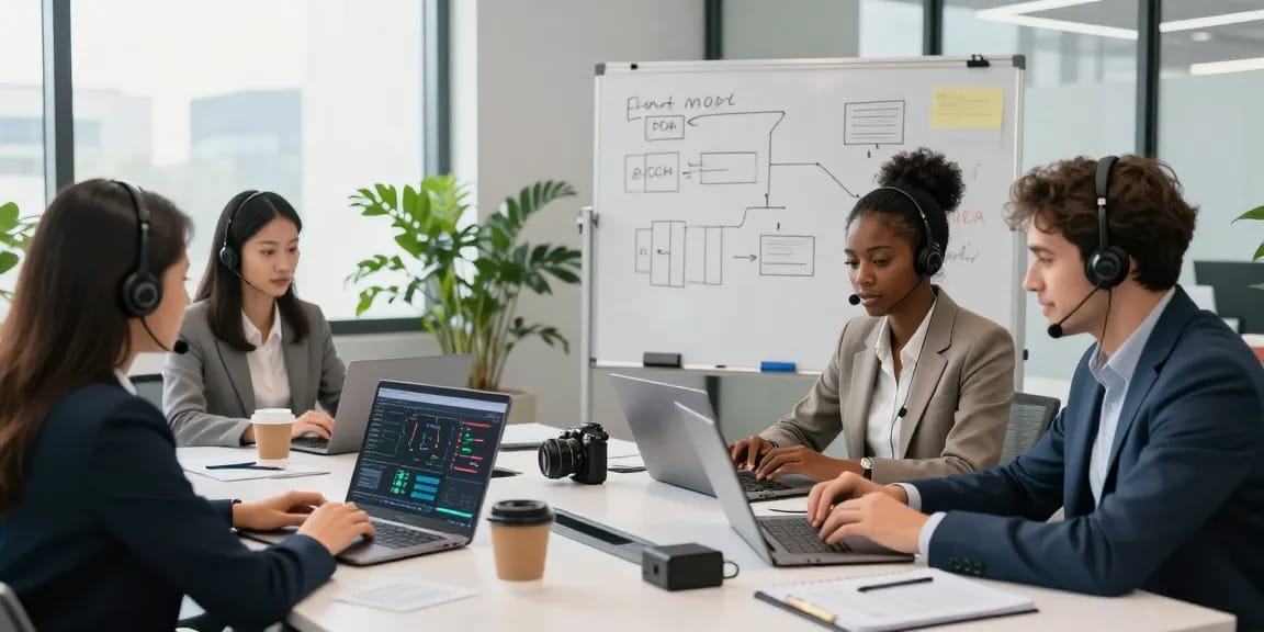 Proactive IT support services for small business showcased by a diverse team collaborating in a modern office.