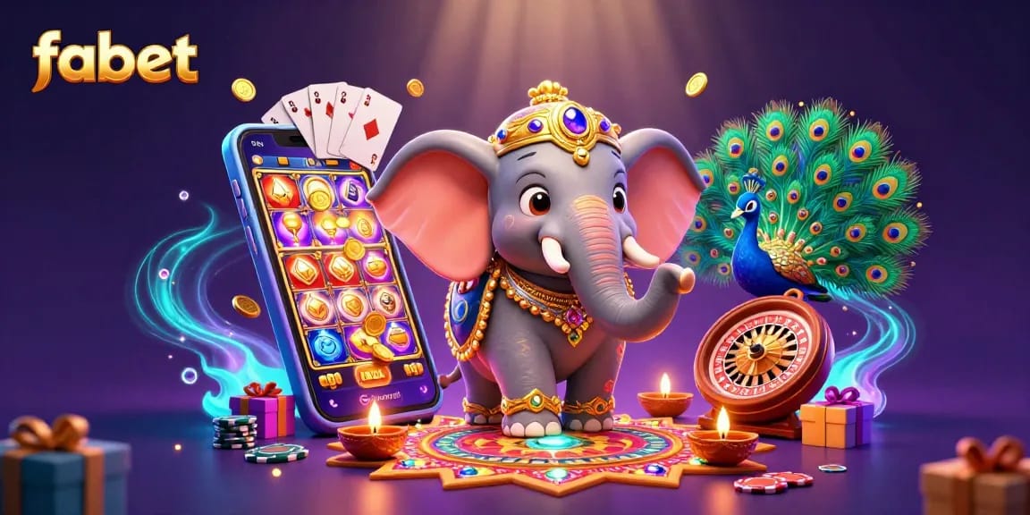 Experience winning spins with fabet's 3D casino elephant and colorful slot game elements.