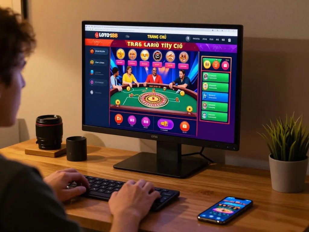 Engaging gameplay on LOTO188 TRANG CHỦ with users playing roulette and poker on a vibrant online platform.