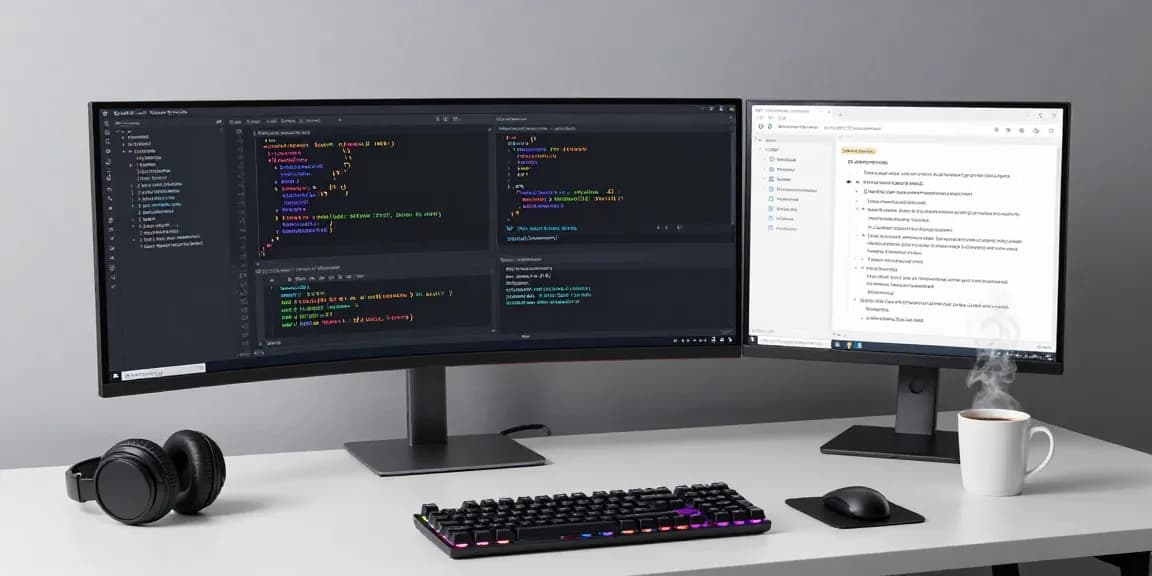 Thabet software development workspace showcasing coding tools and tech setup.