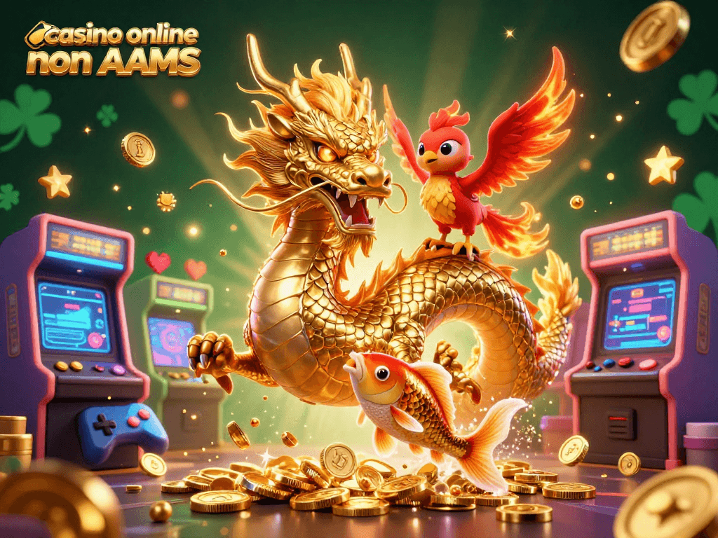 Gioca ai giochi nei casino online non AAMS con affascinanti draghi e simboli d'oro.