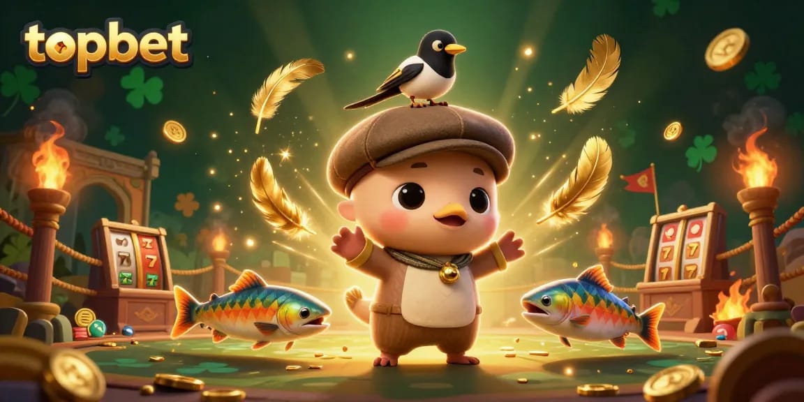 Experience thrilling action with topbet's vibrant illustration featuring a lucky character ensemble.