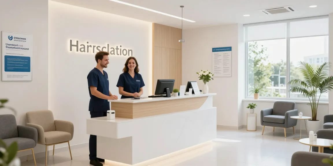 Hair transplant turkey price consultation at a modern health clinic.