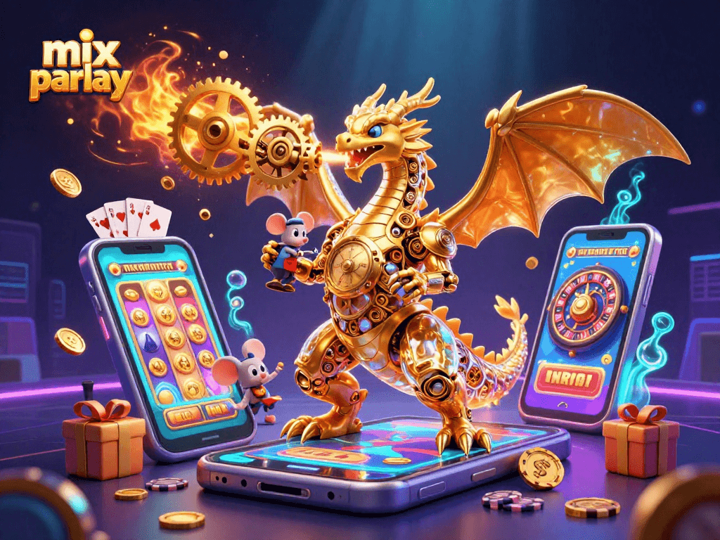 Experience the thrill of mix parlay in a vibrant, dynamic casino scene with a golden dragon.