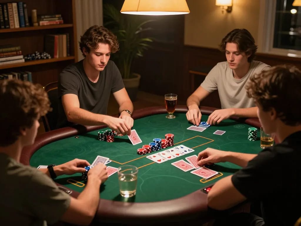 RR88 players strategy while enjoying poker on a cozy home table setup with chips and cards.