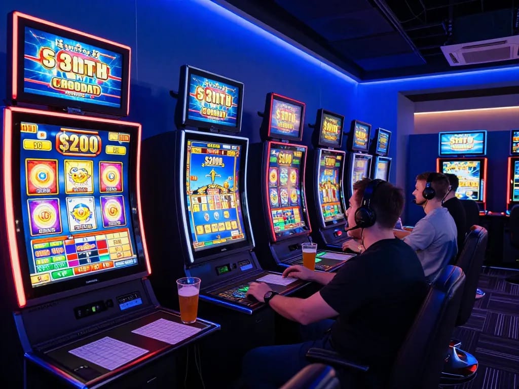 Engaged player strategizing around a slot bet 200 machine in a modern online gaming setup