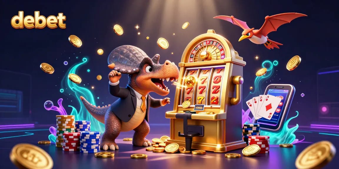 Debet slots jackpot action as a pachycephalosaurus hits a golden machine, coins flying!