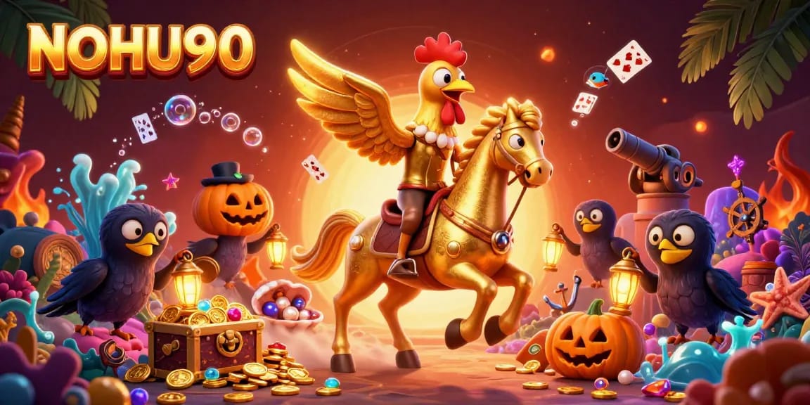Engage with NOHU90 in this vibrant casino scene featuring dynamic characters and exciting game elements.