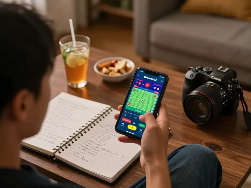 Person analyzing betting odds on tylekeonhacai88 interface during an intense sports session.