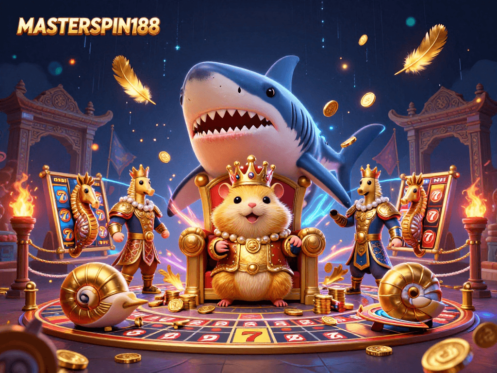 Win big with MASTERSPIN188: a fierce hamster king reigns over a casino arena of excitement.