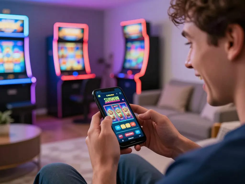 Engaging with LINK SUNWIN app on smartphone during an exciting online casino session.