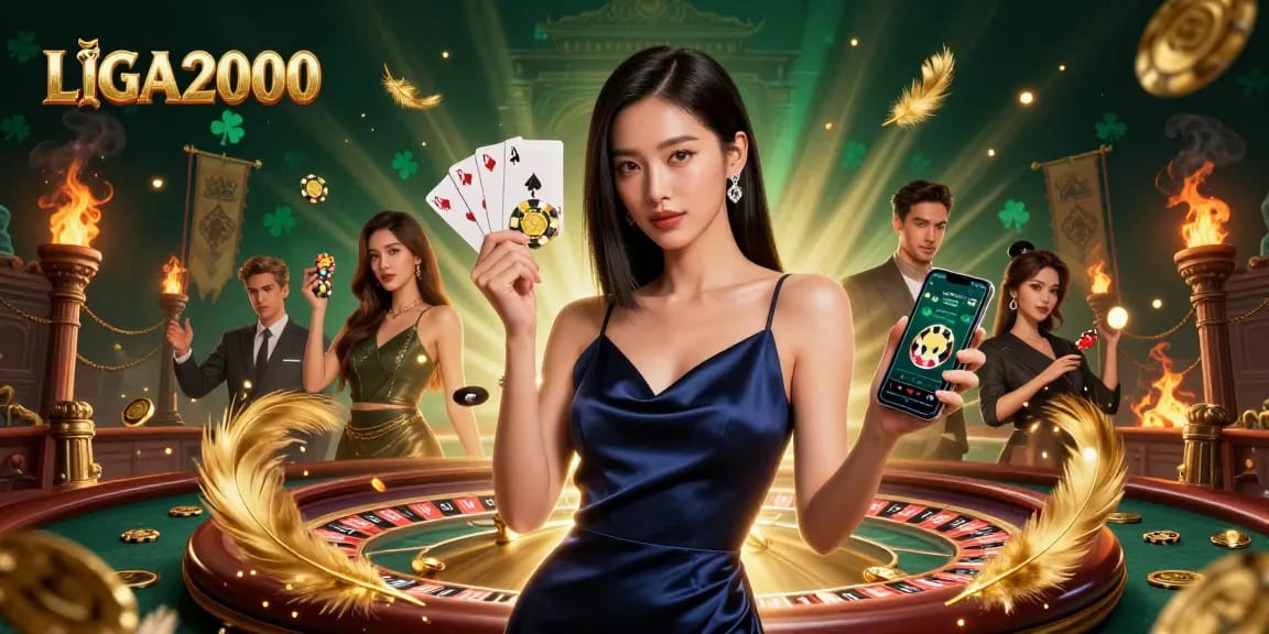 Bermain permainan menarik dengan LIGA2000 sambil menikmati suasana kasino yang semarak dengan karakter yang glamor.