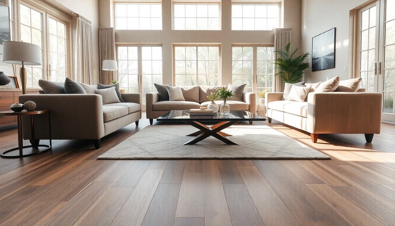 Admire luxury vinyl plank flooring enhancing a cozy living room with modern decor.