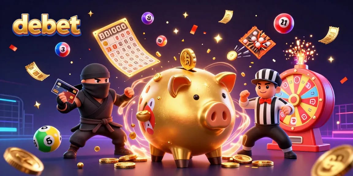 Join the exciting debet casino battle with a golden piggy bank sumo wrestler and dynamic game elements!