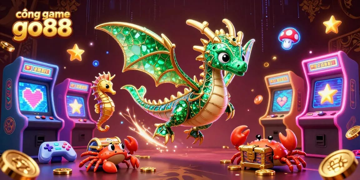 Immerse in the action of cổng game go88, featuring a majestic sea dragon and vibrant gaming elements.