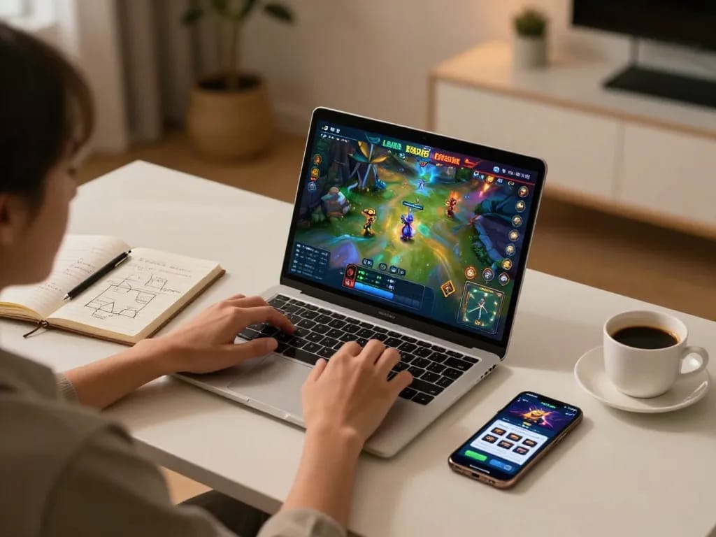 LIGALGO SLOT gaming session at home, showcasing vibrant online gameplay on a laptop.