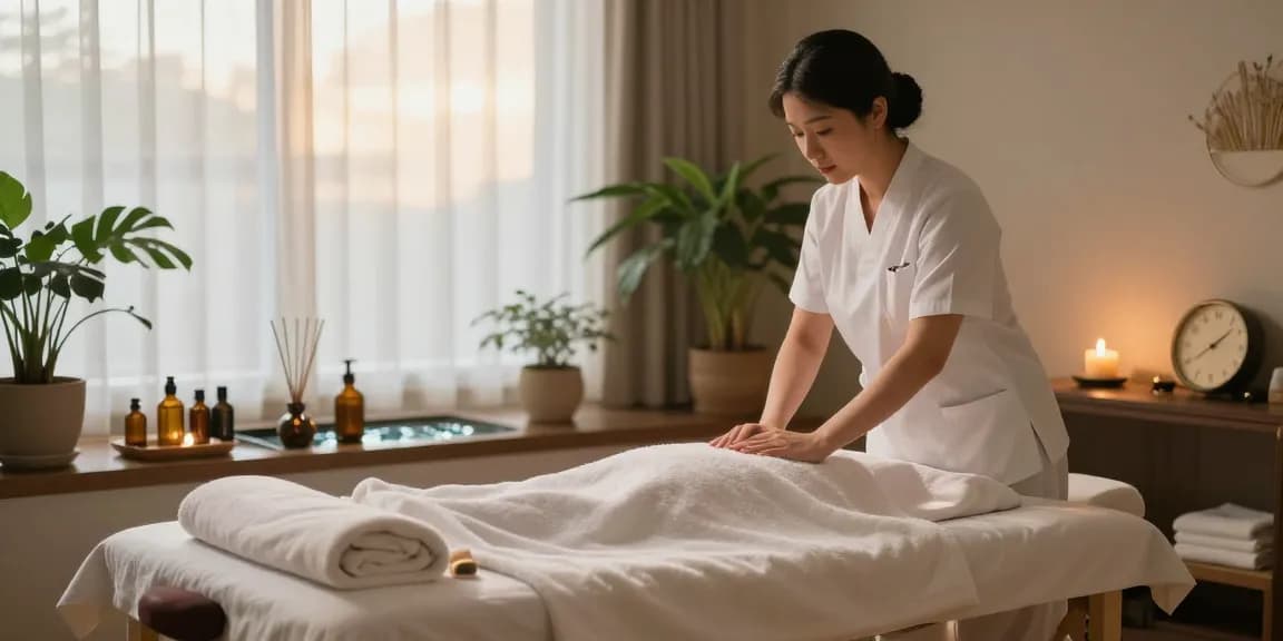 Relaxing 용인출장마사지 therapy setup in serene spa environment.