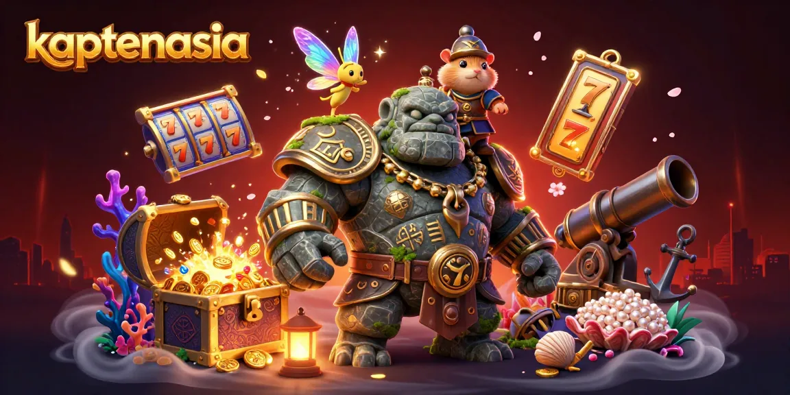 Golem penjaga dengan kekuatan magis dalam dunia judi kaptenasia yang dinamis dan penuh warna.