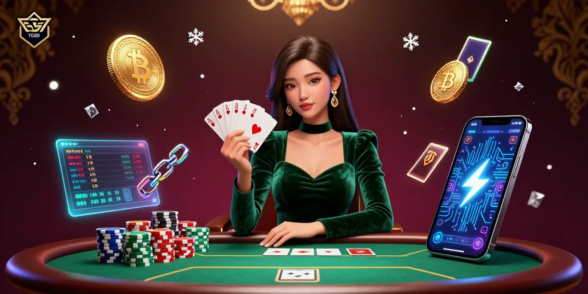 Experience high-stakes gaming with TG88's beautiful dealer at a luxury poker table.