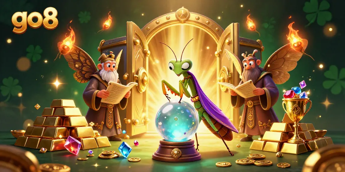 Go8 gamblers revel in the vibrant 3D fortune teller scene with gold treasures and mystical elements.