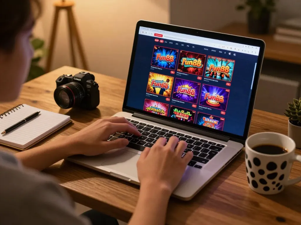 fun88 user engaging in online gaming excitement at a modern home setup