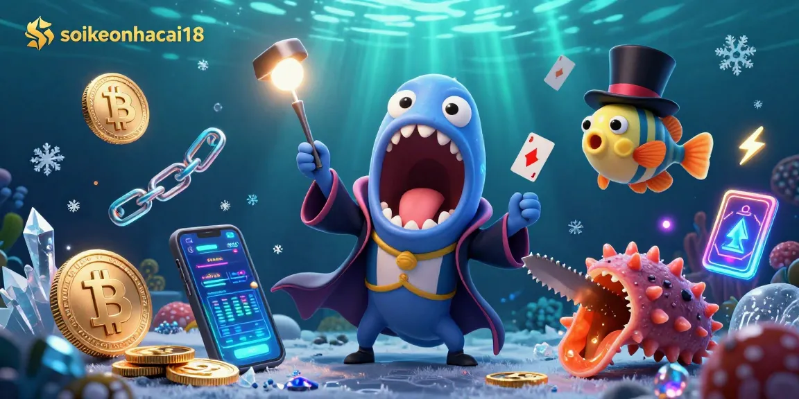 Experience thrilling magic tricks with soikeonhacai18 as sea creatures celebrate crypto in a vibrant underwater casino.