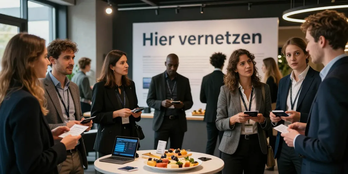 Networking event with diverse professionals engaging to Hier vernetzen, vibrant atmosphere.