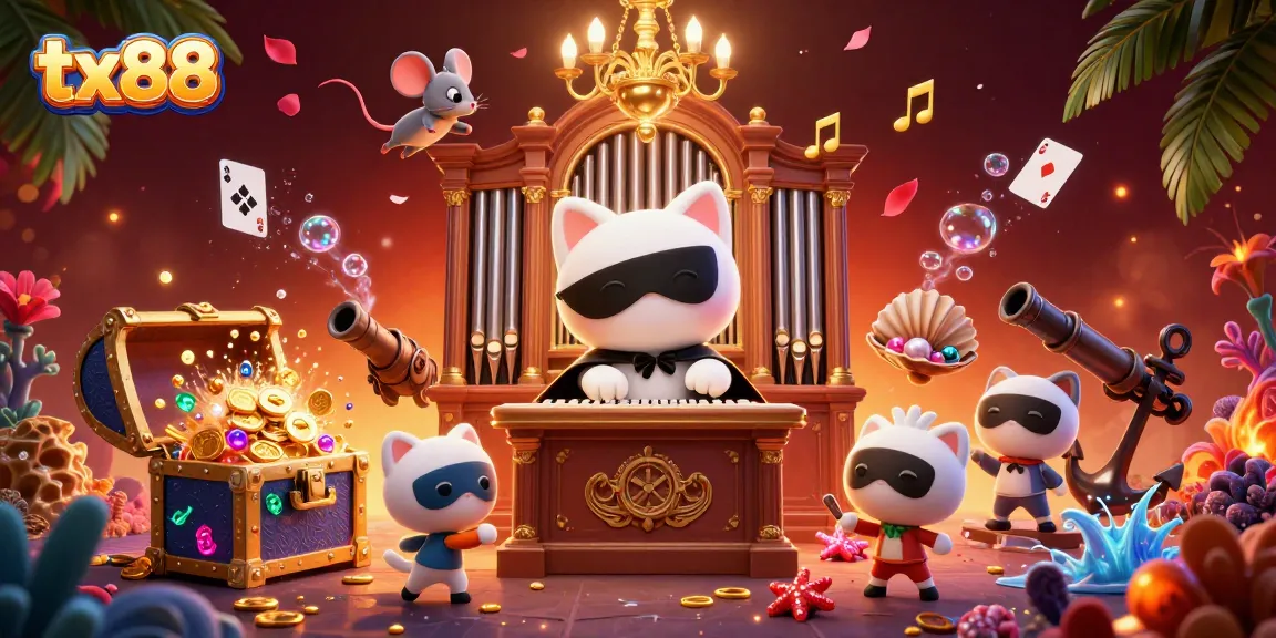 Experience tx88’s thrilling game scene with a phantom cat, treasure, and dynamic elements for an exciting casino atmosphere.