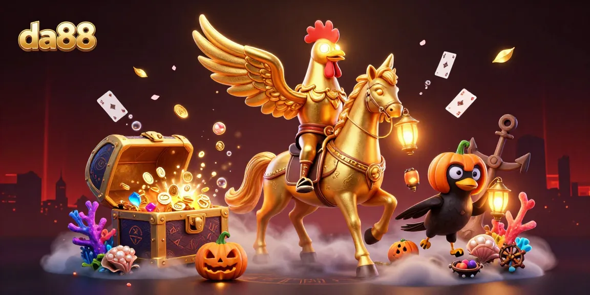 Experience the vibrant da88 casino scene featuring a golden rooster and dynamic elements.
