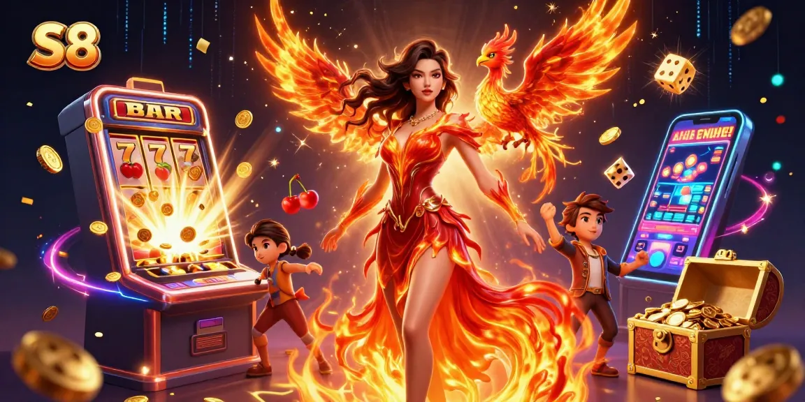 S8 engages players with thrilling casino action amidst a vibrant jackpot explosion in this 3D illustration.
