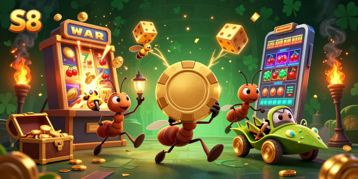 Experience thrilling heists in the S8 casino universe with ants, gold chips, and vibrant games.