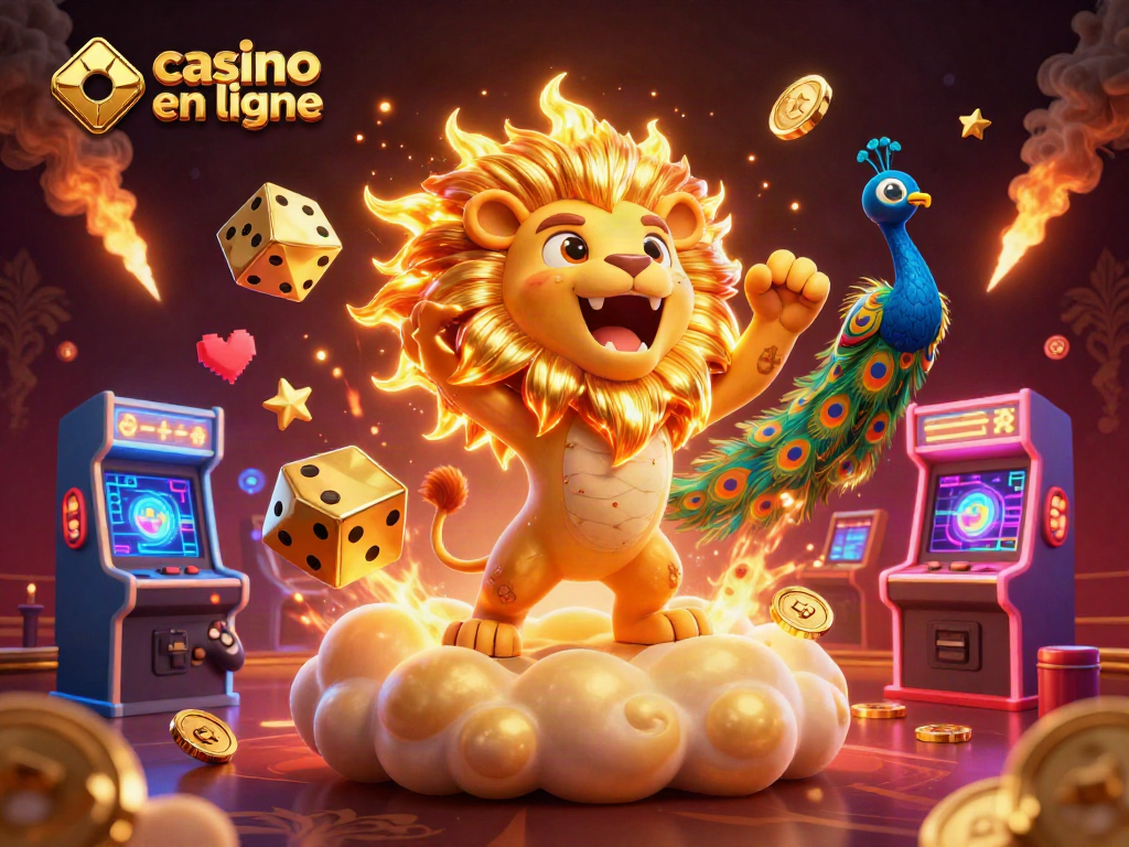 Jouez à un casino en ligne tout en observant un lion du soleil en 3D et des dés dorés s'illuminant