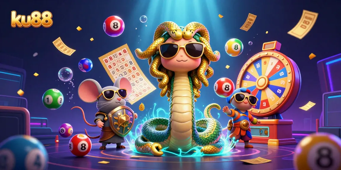 Engage with ku88's vibrant casino games featuring a cute Medusa and a warrior mouse.