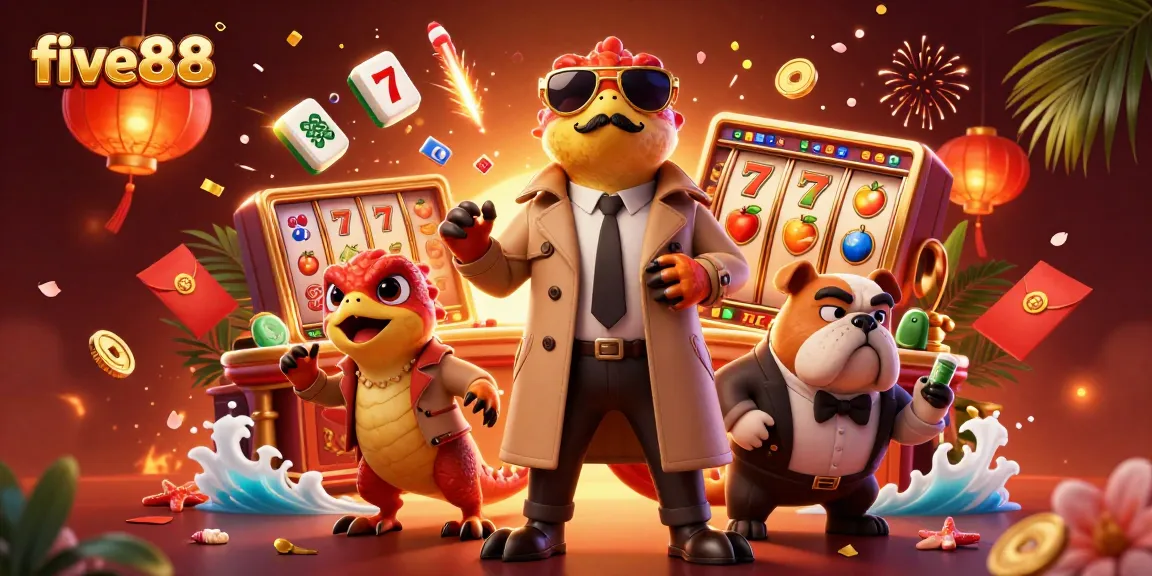 Join the fun at five88 with raptors in a trench coat entering a vibrant VIP casino lounge.