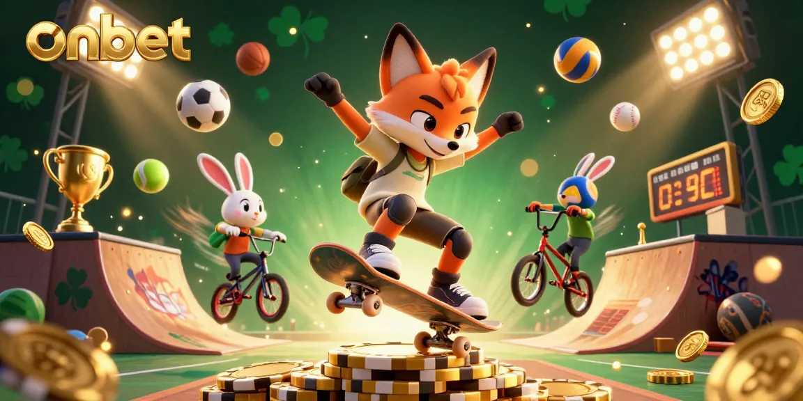 Experience thrilling action at ONBET with our vibrant cartoon scene of a fox and rabbit in casino settings.