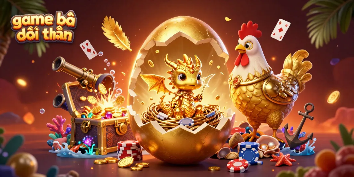 A baby dragon made of gold emerges from a golden egg with chips surrounding it, representing game bài đổi thưởng.