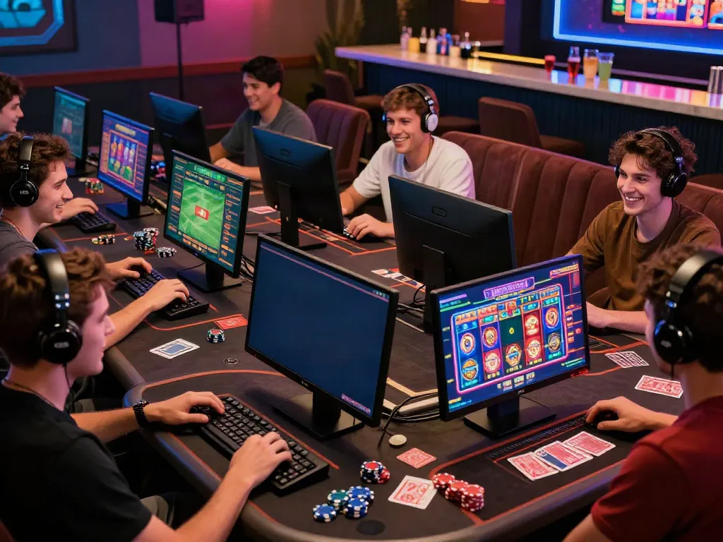 Dynamic online gaming scene with players enjoying man88 casino games and sports betting.